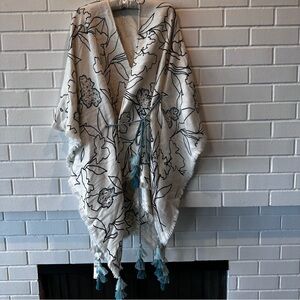 Anthropologie beaded fringe wrap with tie